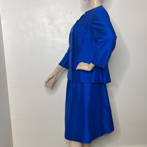 Vintage Custom Made Blue Raw Silk Jacket and Skirt Suit - Picture 5 of 17